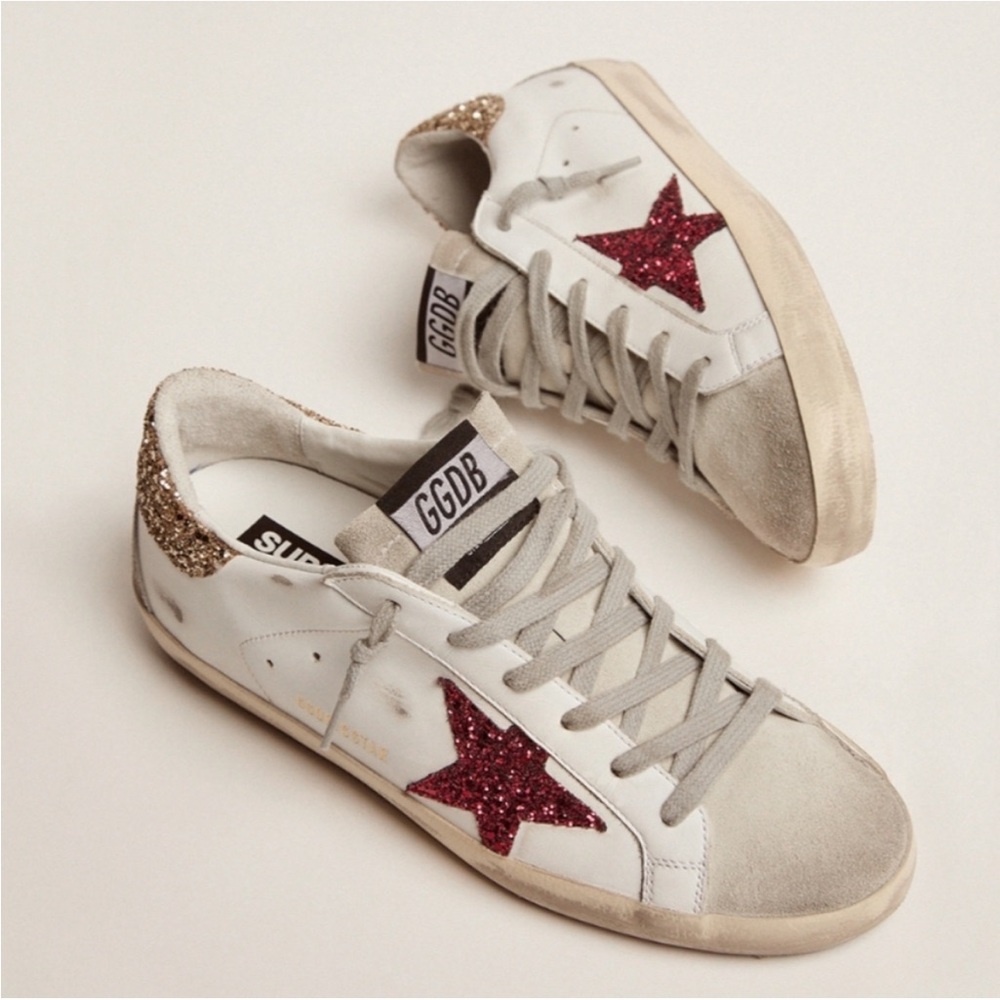 Golden Goose Superstar Gold Red White Leather Suede Sneakers - Picture 1 of 12